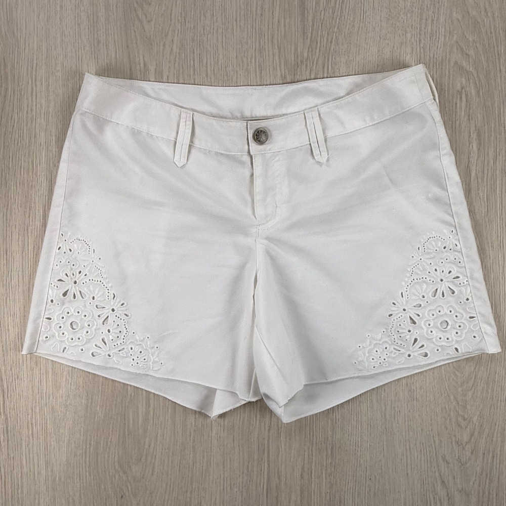 Embroidered Eyelet Shorts Athleta Size 4 White Golf Resort Coastal Preppy Summer